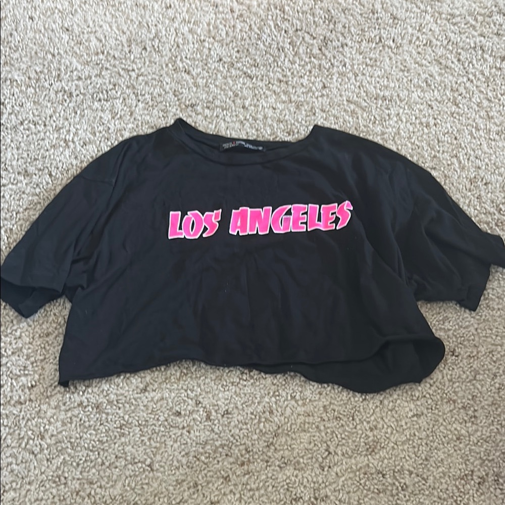 Black Crop Top with Pink 'Los Angeles' Print